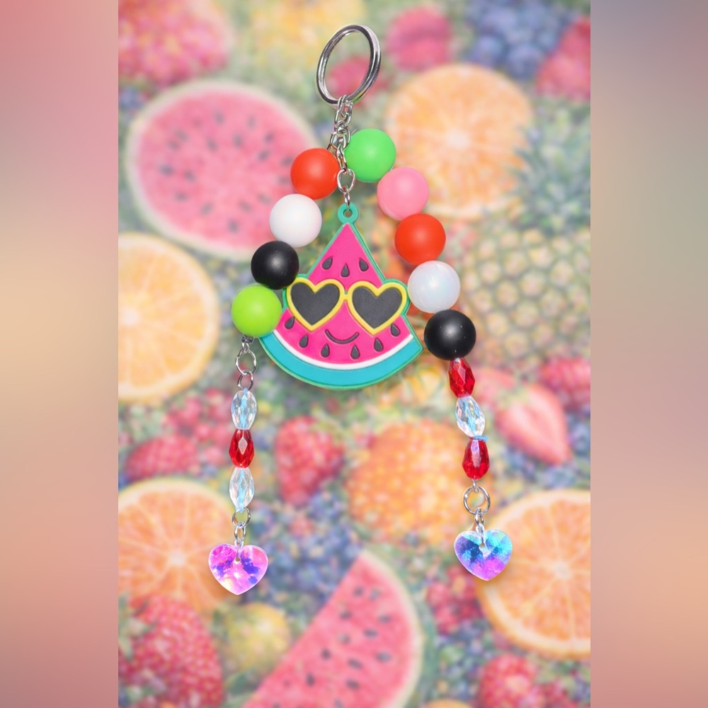 Watermelon Charm Keychain with Colorful Beads